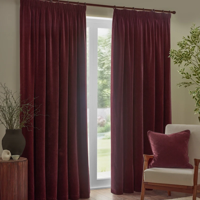 Image of Yard Heavy Chenille Velvet Ready Made Blockout Curtains Beetroot