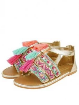 Image of Monsoon Girls Lana Tassel Bright Beaded Sandals - Multi, Size 4 Older