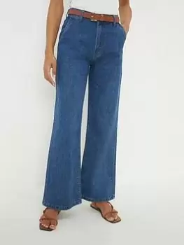 Image of Dorothy Perkins High Rise Wide Leg Jeans - Indigo, Blue, Size 14, Women