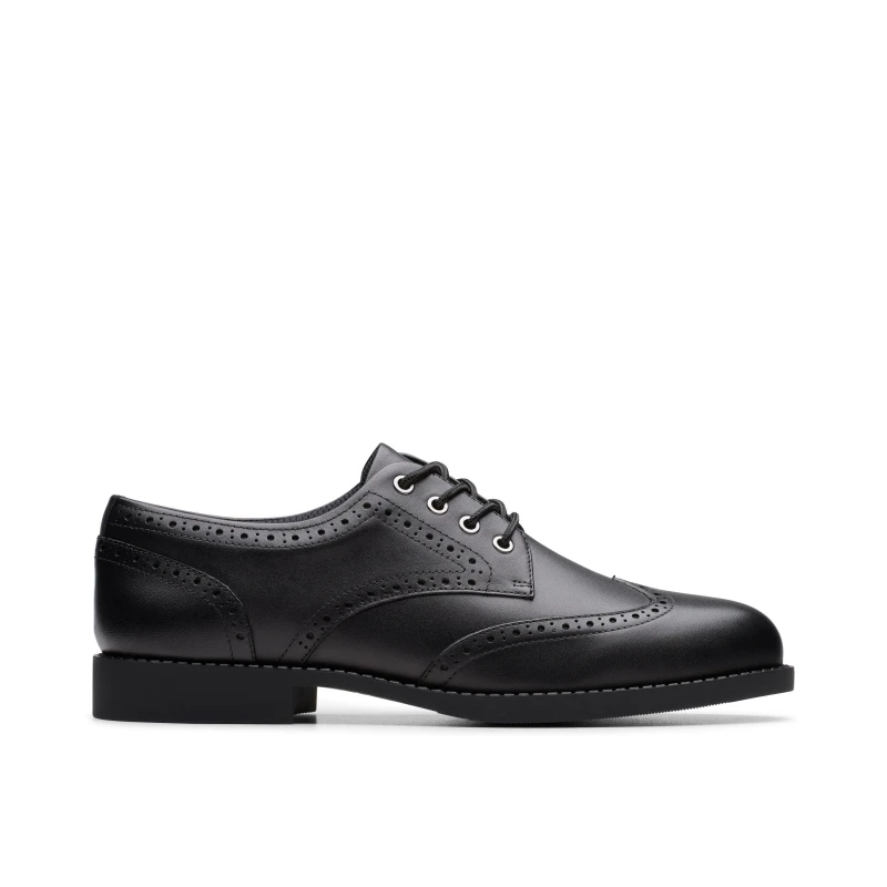 Image of Clarks Tapa Pure Youth Black Leather Brogues, Lace Up, School Shoes Size: 3-Wide Fit Black Unisex 3-Wide Fit