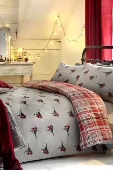 Image of 'Robin' 100% Brushed Cotton Winter Print Duvet Cover Set