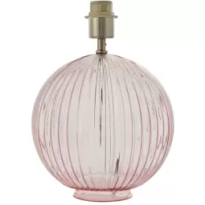 Image of Round Textured Table Lamp Base Pink Ribbed Glass & Nickel Classic Globe Bulb