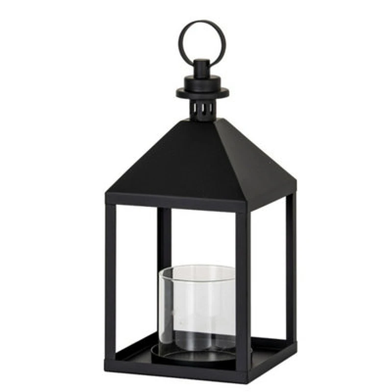 Image of Hill Interiors Astra Medium Lantern With Glass Candle Holder - L17 X W17 X H38cm - Black
