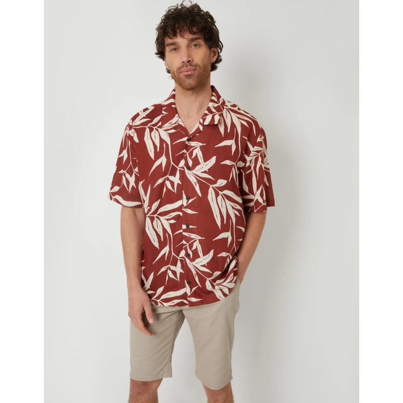 Image of Threadbare Mens Short-Sleeve Patterned Shirt Rust male Large