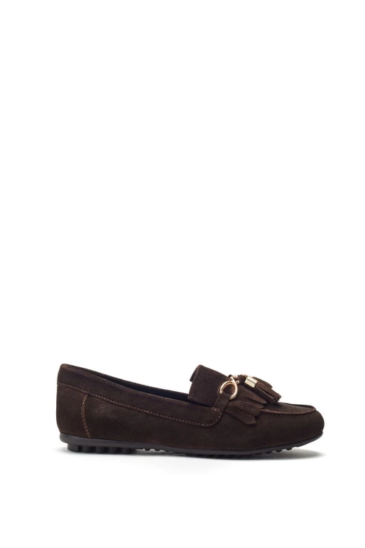Image of Moda In Pelle Womens 'Essana' Suede Loafers in Brown Size: 4 Brown Female 4