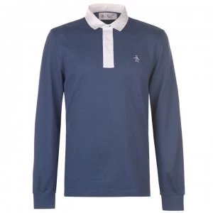 Image of Original Penguin Original Long Sleeve Rugby Polo Shirt - Dark Denim