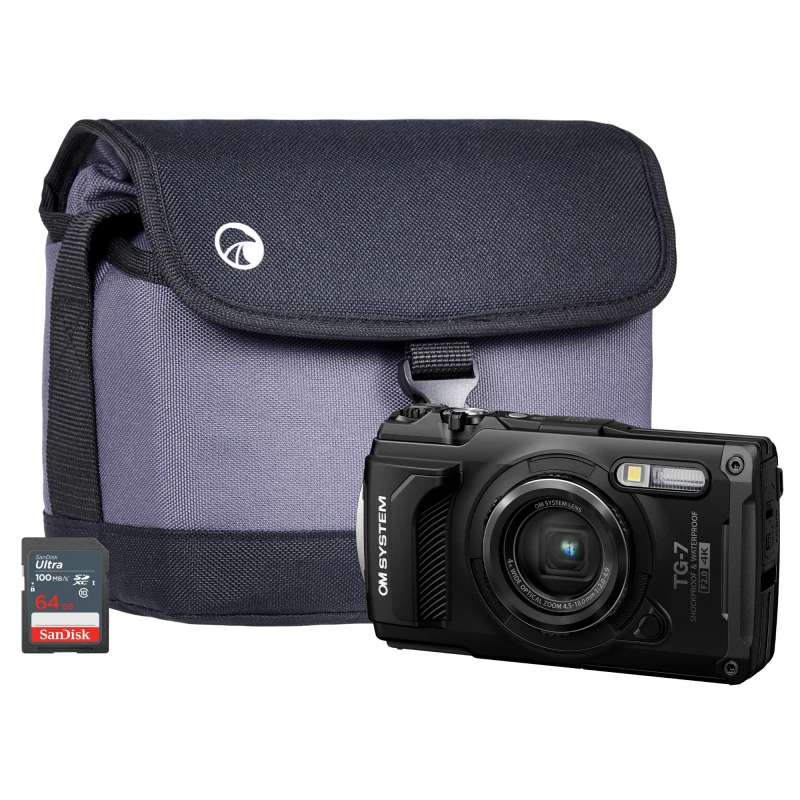 Image of OM System OM System TG-7 12MP 4x Zoom Tough Compact Camera (Camera + 64GB SD Card + Case) V110030BU000-KIT