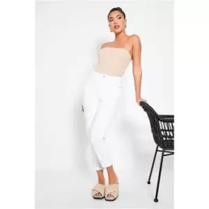 Image of I Saw It First White Roll Hem Mom Jeans - White