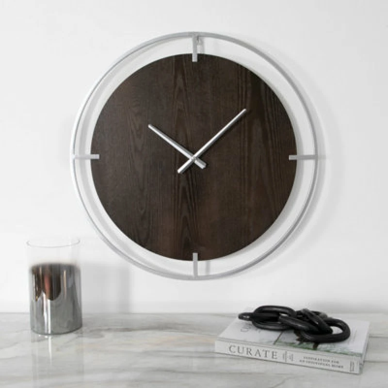 Image of Native Home & Lifestyle Minimalist Wood & Silver Wall Clock White