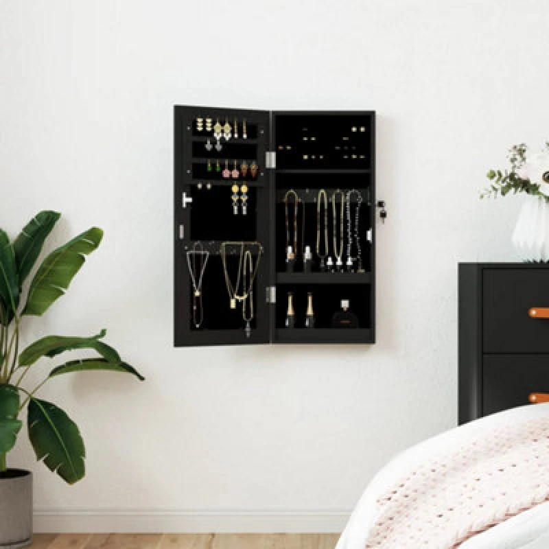 Image of VIDAXL Vidaxl - Mirror Jewellery Cabinet Wall Mounted Black 30x8.5x67cm 8720845811150