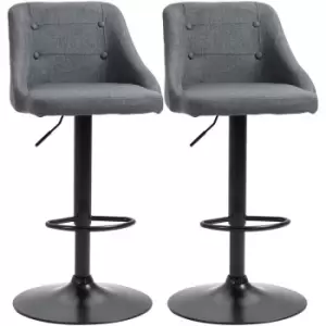 Image of Homcom - Swivel Bar Stools Set of 2 Adjustable Height Fabric Bar Chairs Grey