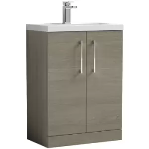 Image of Arno Compact Solace Oak 600mm 2 Door Wall Hung Vanity Unit and Ceramic Basin - PAL123E - Solace Oak - Nuie