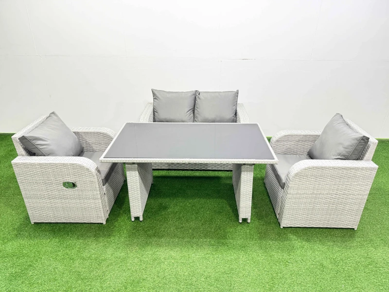 Image of Fimous Outdoor Rattan Garden Furniture Dining Set 4-seater in Light Grey Light Grey Unisex