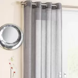 Image of Tyrone Marrakesh Metallic Yarn Voile Eyelet Curtain Panel, Grey, 54 x 48 Inch