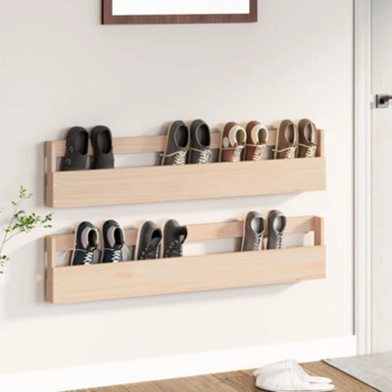 Image of Vidaxl Wall-Mounted Shoe Racks 2 Pcs 110X9X23cm Solid Wood Pine