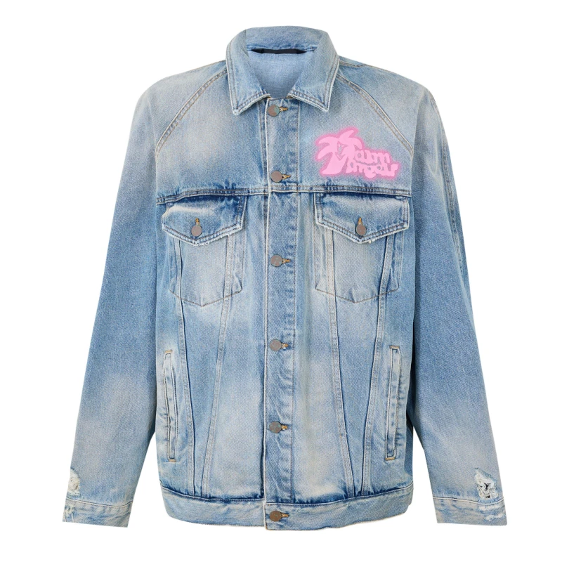 Image of Palm Angels Mens Hunter Denim Jacket Blue Fu male XL