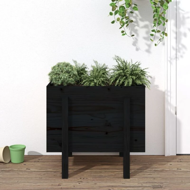 Image of vidaXL Garden Planter Black 62x50x57cm Solid Wood Pine, Black 825209