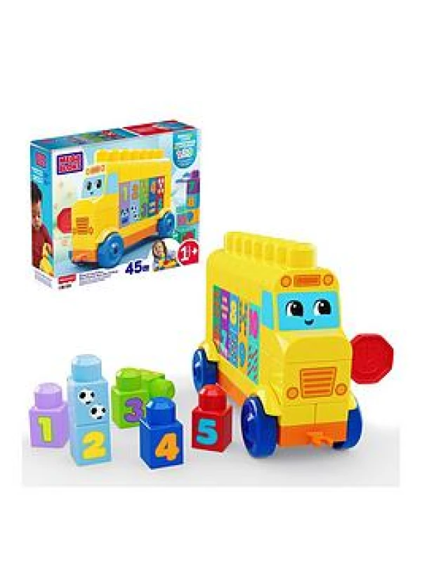 Image of MEGA BLOKS First Builders Toddler Block Toys Set Build & Count Bus 45 Pieces Learn Numbers and Counting Yellow Ages 1+ Years JKG34 Yellow Bus