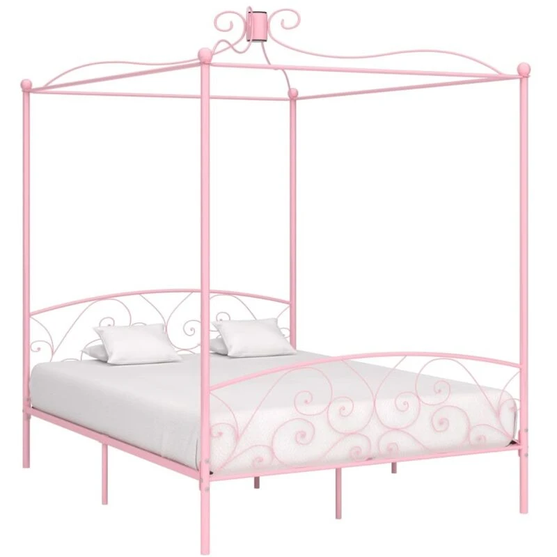 Image of VIDAXL 284490 Canopy Bed Frame without Mattress Pink Metal 160x200cm Vidaxl 8719883791845
