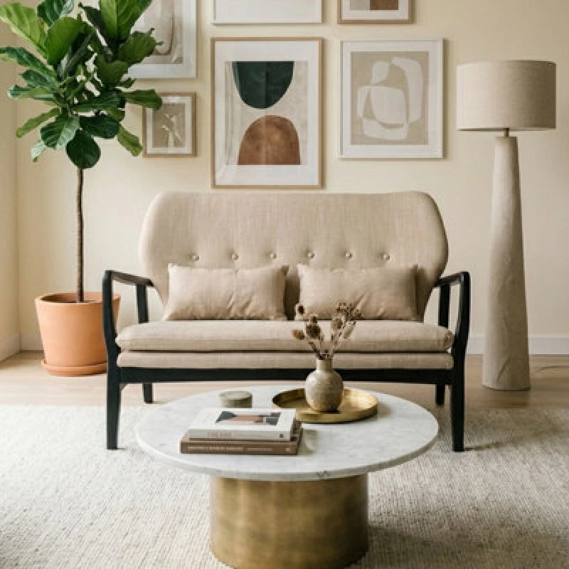 Image of Premier Housewares Stockholm Birch Wood Frame 2 Seat Sofa Black unisex