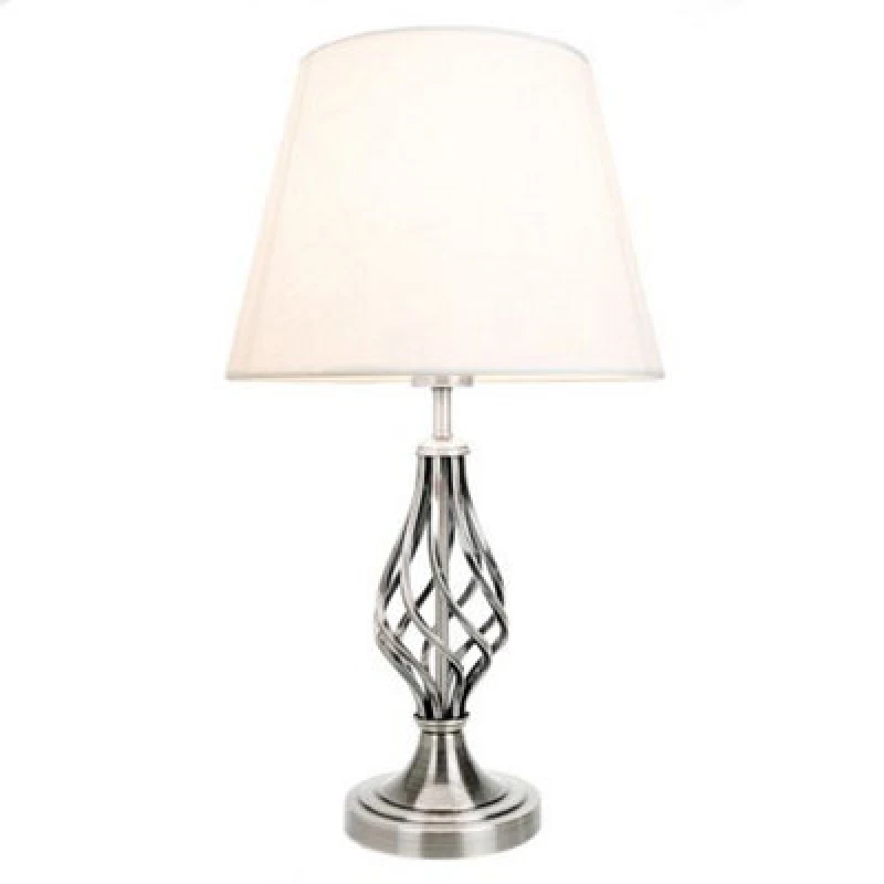 Image of Happy Homewares Traditional Satin Nickel Table Lamp With Barley Twist Base And Linen Shade
