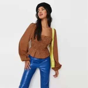 Image of Missguided Tall Gingham Puff Sleeve Top - Multi