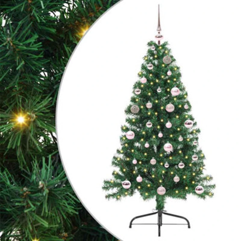 Image of vidaXL Artificial Pre-lit Christmas Tree with Pink Balls Green 150cm PVC, Green 3397000