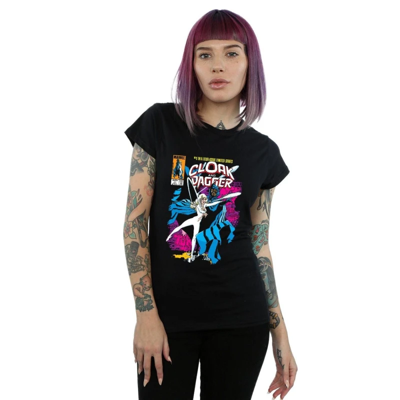 Image of Marvel Cloak And Dagger Comic Cover Cotton T-Shirt Black female