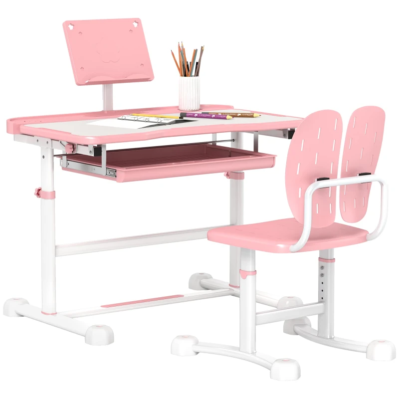 Image of Aiyaplay Height Adjustable Kids Desk And Chair Set W/ Tilted Desktop - Pink 312-122V80PK