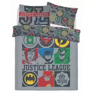 Image of Justice League Vintage Icons Reversible Duvet Set (Single) (Multicoloured)