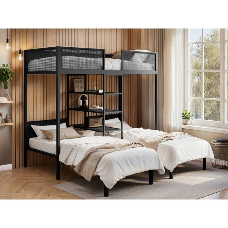 Image of Flair Axton Metal Triple Bunk Bed Black Size: Single Black Unisex Single