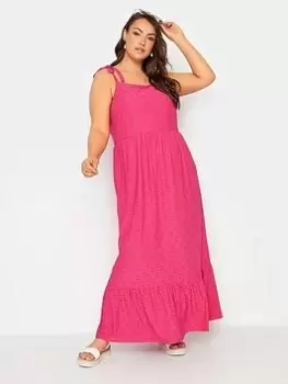 Image of Yours Sleeveless Maxi Broidery Dress Pin, Pink, Size 18, Women