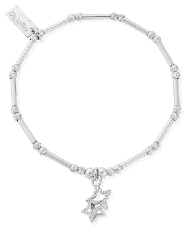 Image of ChloBo SBMCTN3406 Dainty Moon Cut Sparkle Interlocking Star Jewellery