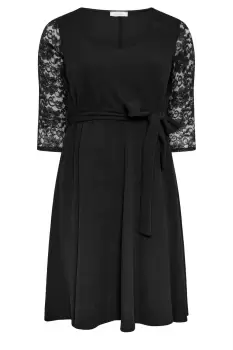 Image of Lace Sleeve Skater Dress