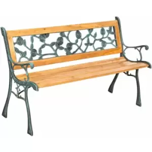 Image of Garden bench Marina, 2-seater in wood and cast iron (124x52x74cm) - wooden bench, wooden garden bench, outdoor bench - brown