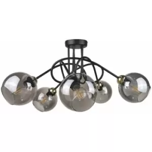 Image of Keter Ring Multi Arm Semi Flush Ceiling Light Black, Gold, 70cm, 5x E27