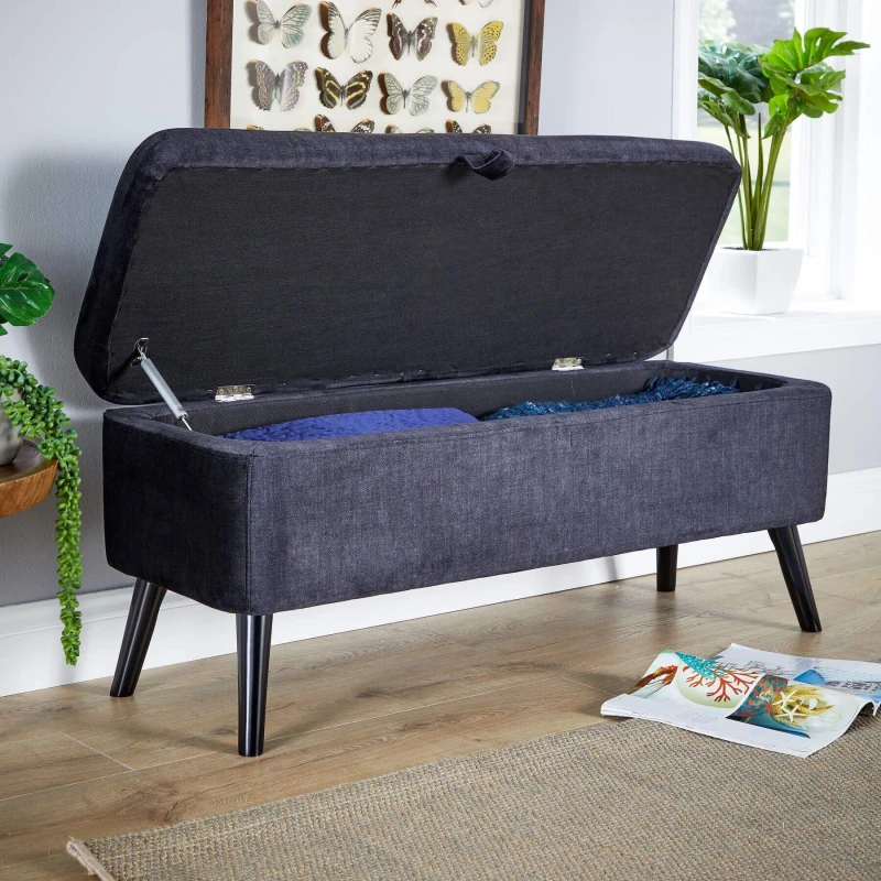 Image of Home Source Carson Buttoned Upholstered Storage Ottoman Unit Black