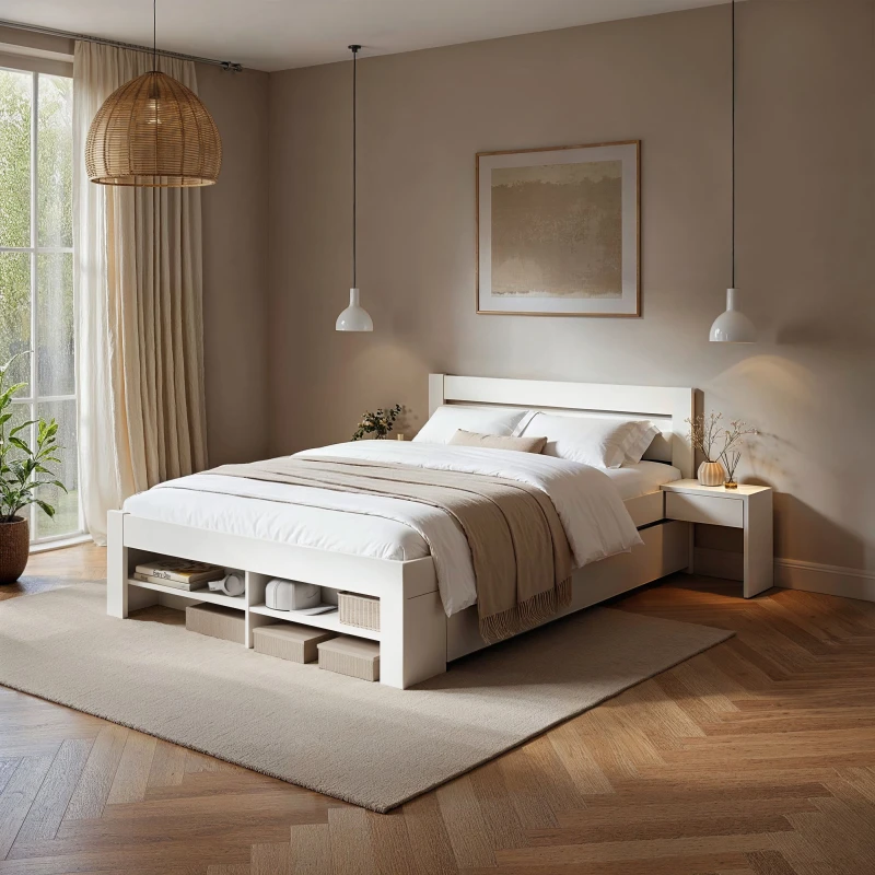 Image of Noomi Pradis Storage Bed in White Size: Double White Unisex Double