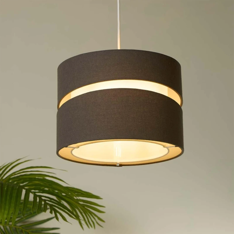 Image of Lighting Collection Linen Shade Two Tier Grey unisex 28cm