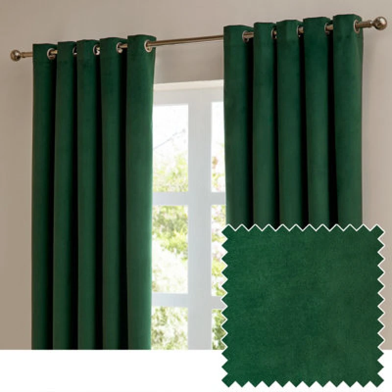 Image of Furn. The Ultimate Velvet Room Darkening Eyelet Curtain Pair Emerald (W)117Cmx (D)137Cm