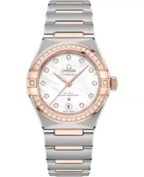 Image of Omega Constellation Manhattan Chronometer 29mm Mother of Pearl Dial Diamond Rose Gold and Stainless Steel Womens Watch 131.25.29.20.55.001 131.25.29.