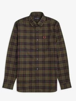 Image of Fred Perry Brushed Tartan Oxford Shirt, Green Check Size M Men