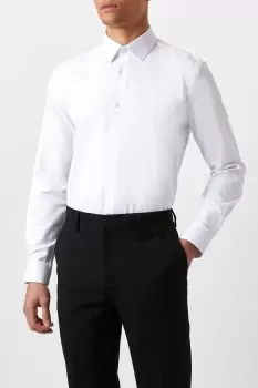 Image of White Tailored Fit Herringbone Textured Smart Shirt