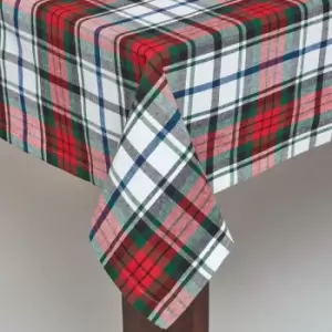 Image of HOMESCAPES Red Macduff Tartan Christmas Tablecloth 140 x 230cm - Red