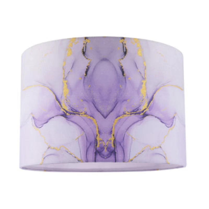Image of Happy Homewares Designer Drum Lamp Shade In Marble Effect Cotton Fabric In Soft Lilac And Purple