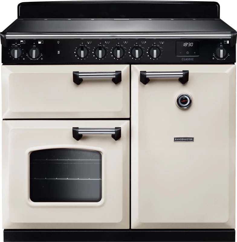 Image of Rangemaster Classic CL100EIPPCR/CM1 100cm wide Electric Range Cooker with Induction Hob - Cream / Chrome - A/A Rated