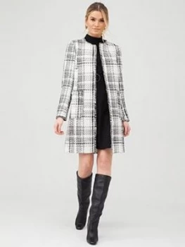 Image of Wallis Check Collarless Jacket - Ivory, Multi, Size 16, Women