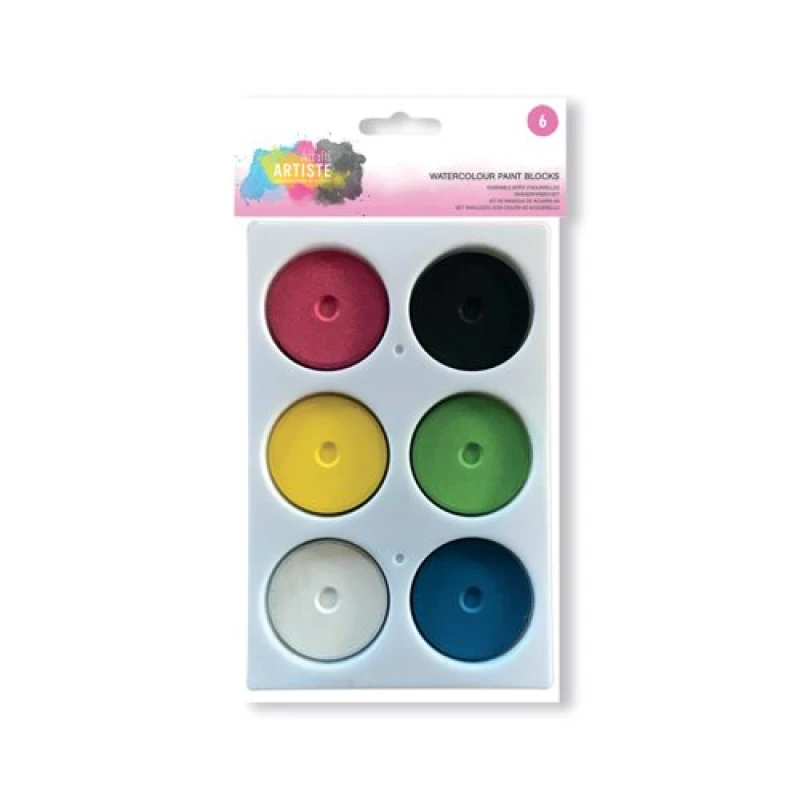Image of Artiste Watercolour Paint Blocks 6 Colours Assorted DOA 771005