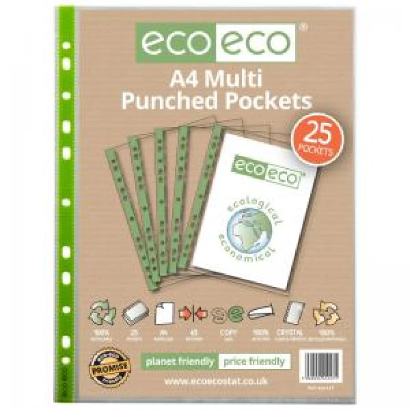 Image of Eco Eco 100% Recycled Punched Pocket A4 Clear (25 Pack) eco147-S