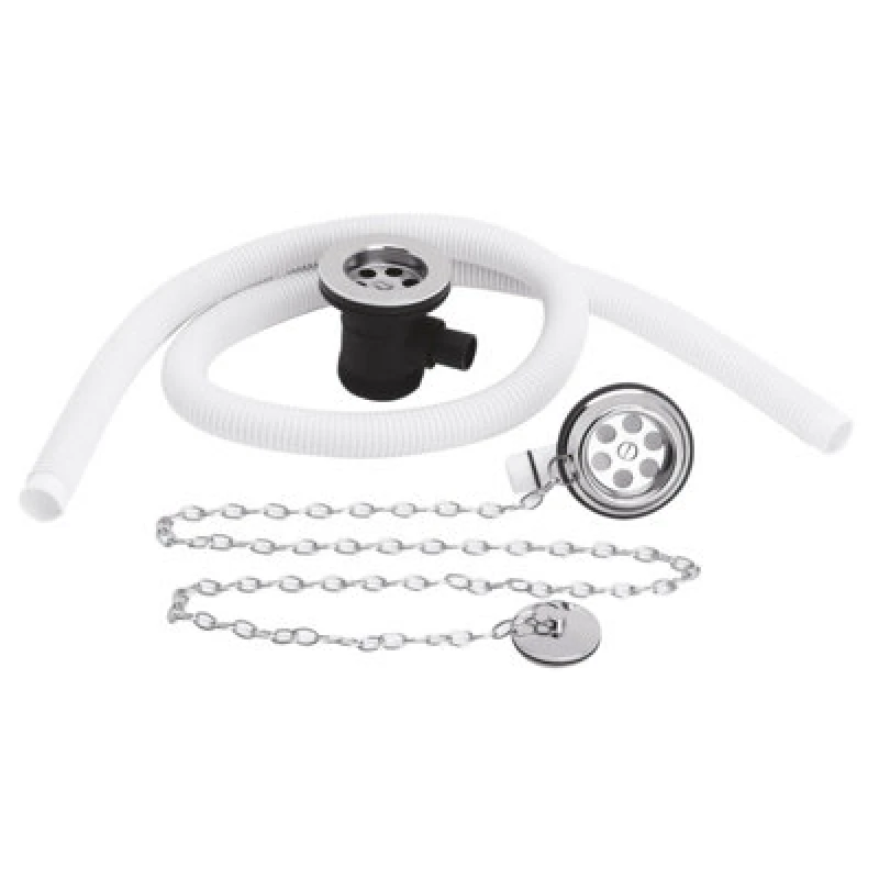 Image of Balterley Extended Retainer Bath Waste Overflow Plug Link Chain Waste Baths up to 20mm Thick Silver unisex
